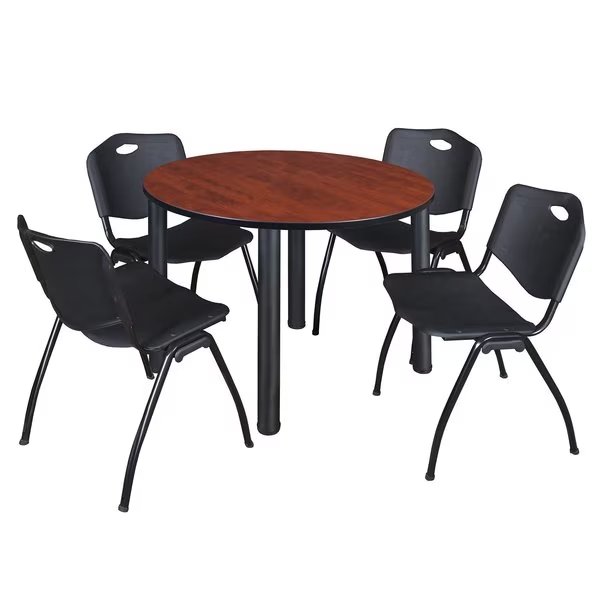 Round Tables > Breakroom Tables > Kee Round Table & Chair Sets, 48 W, 48 L, 29 H, Cherry, KEE, Mfr# TB48RNDCHBPBK47BK